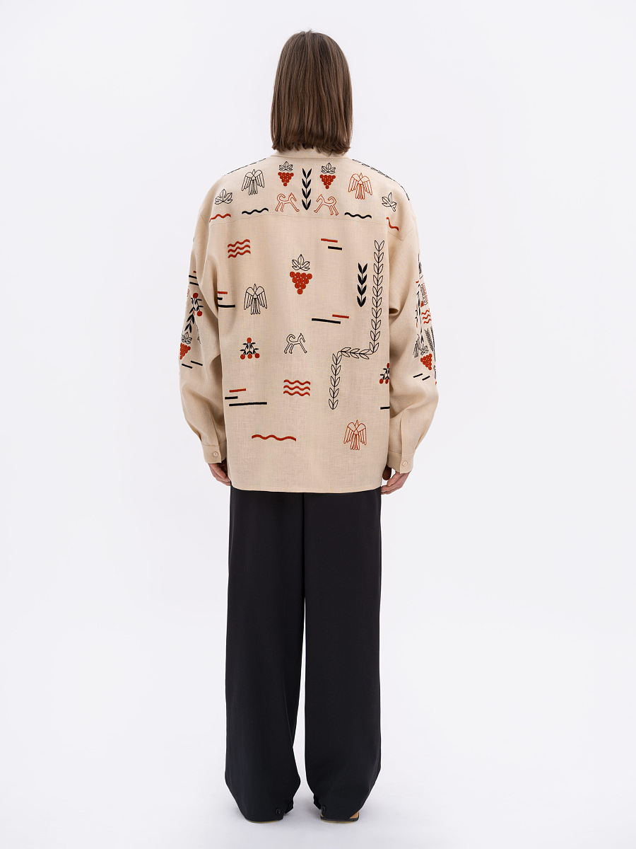 Лляна вишита сорочка бежевого кольору MEN'S SLOVO  фото 5