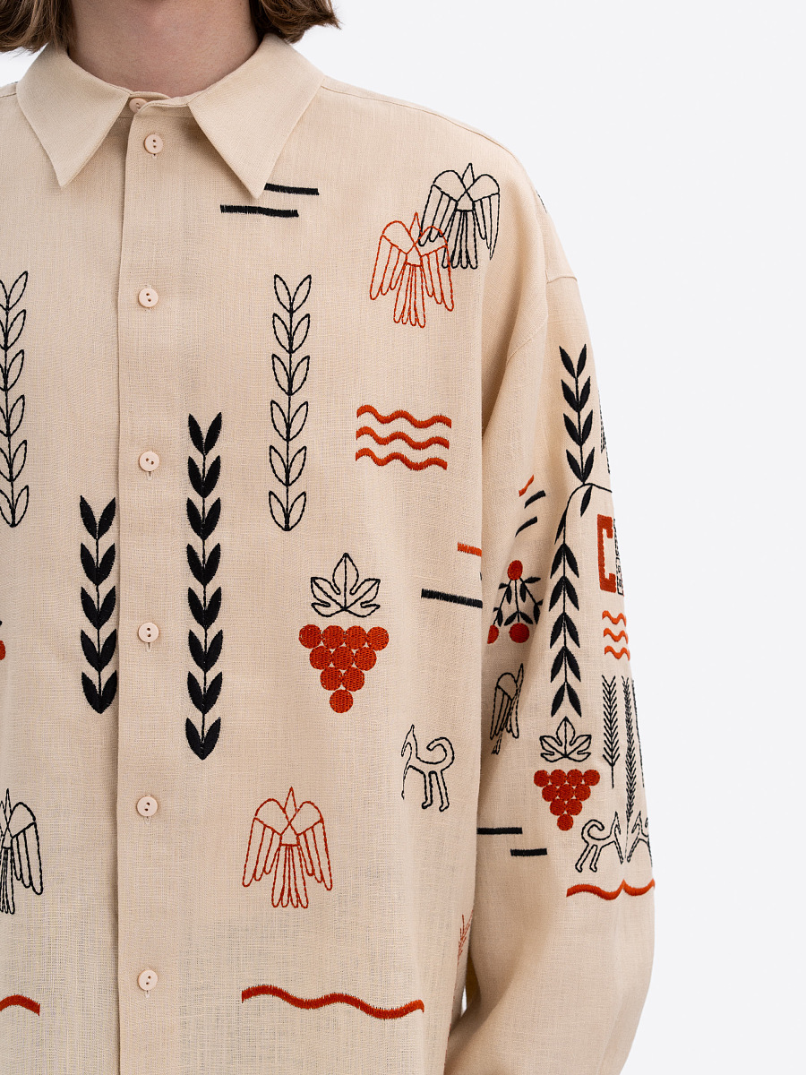 Лляна вишита сорочка бежевого кольору MEN'S SLOVO  фото 3