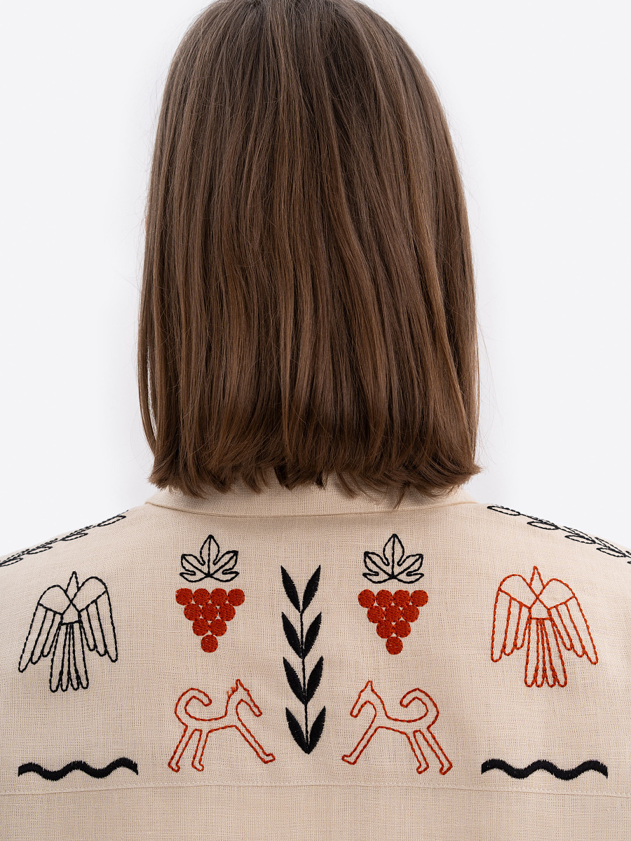 Лляна вишита сорочка бежевого кольору MEN'S SLOVO  фото 4