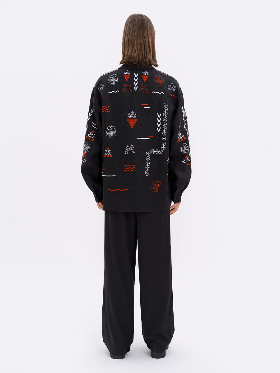 Лляна вишита сорочка чорного кольору MEN'S SLOVO BLACK  фото 5
