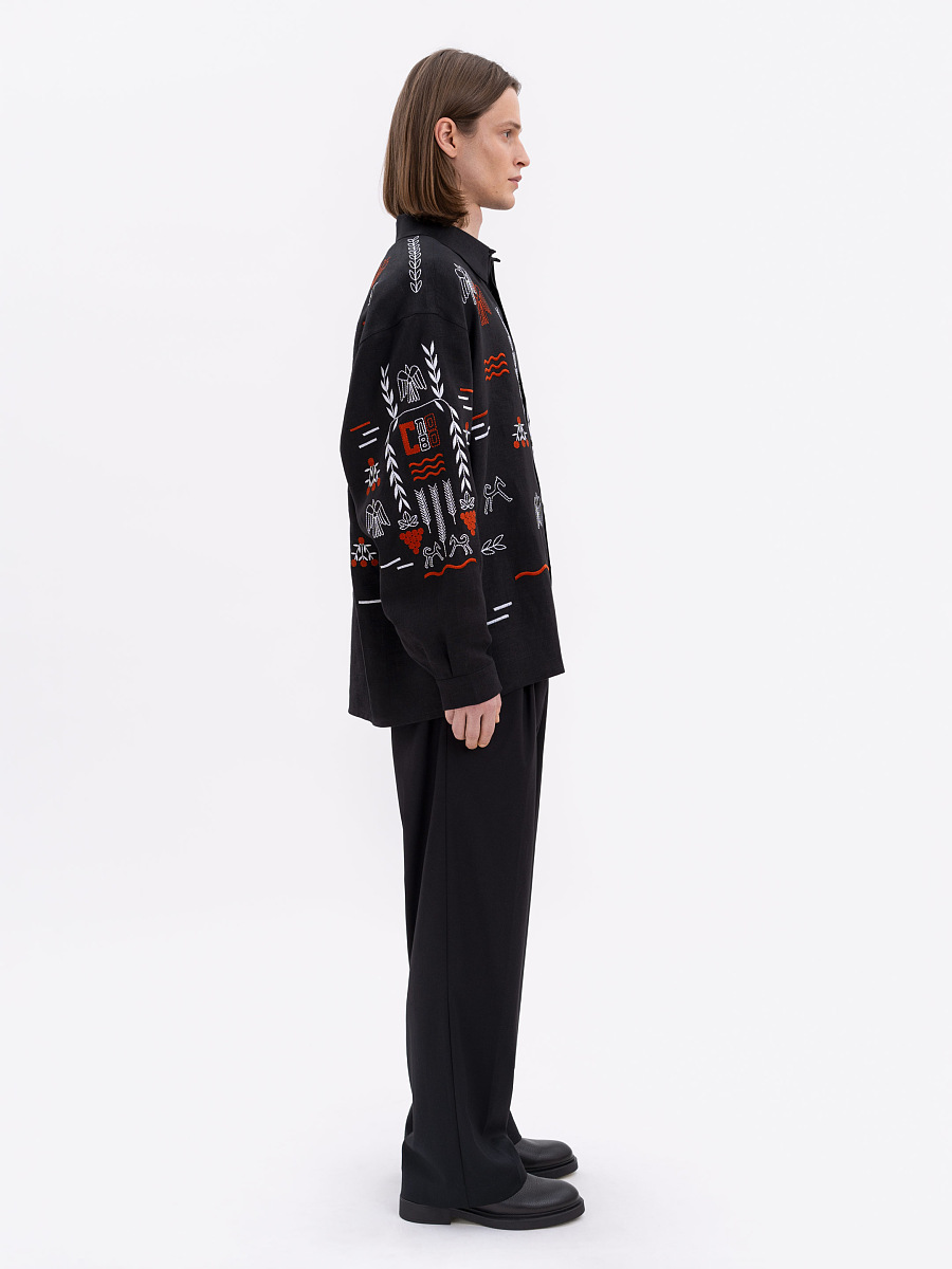 Лляна вишита сорочка чорного кольору MEN'S SLOVO BLACK  фото 3