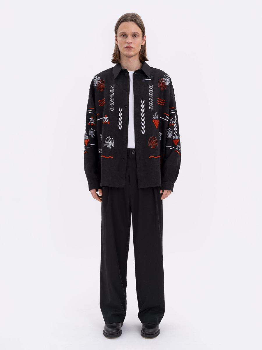 Лляна вишита сорочка чорного кольору MEN'S SLOVO BLACK  фото 2