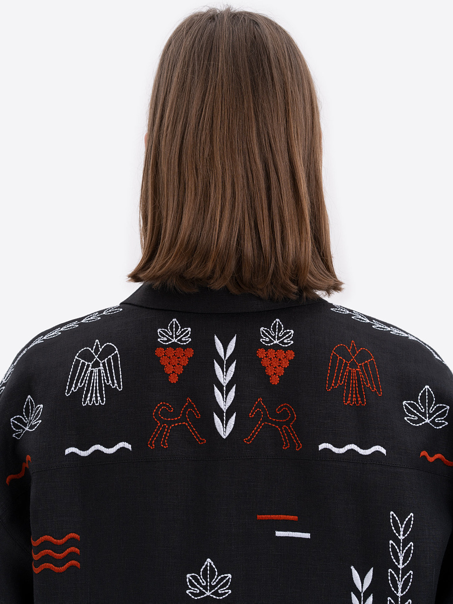 Лляна вишита сорочка чорного кольору MEN'S SLOVO BLACK  фото 7