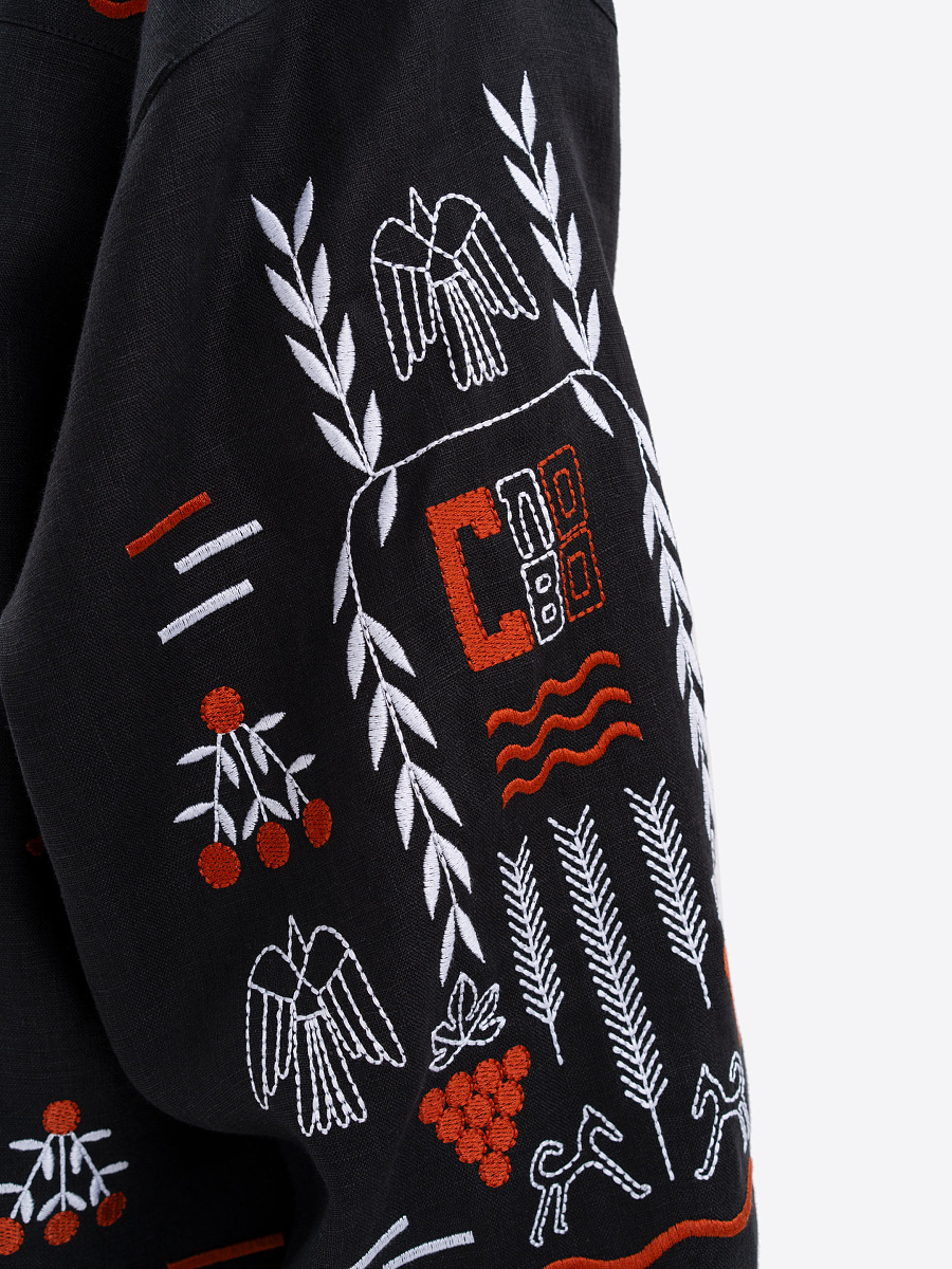 Лляна вишита сорочка чорного кольору MEN'S SLOVO BLACK  фото 4