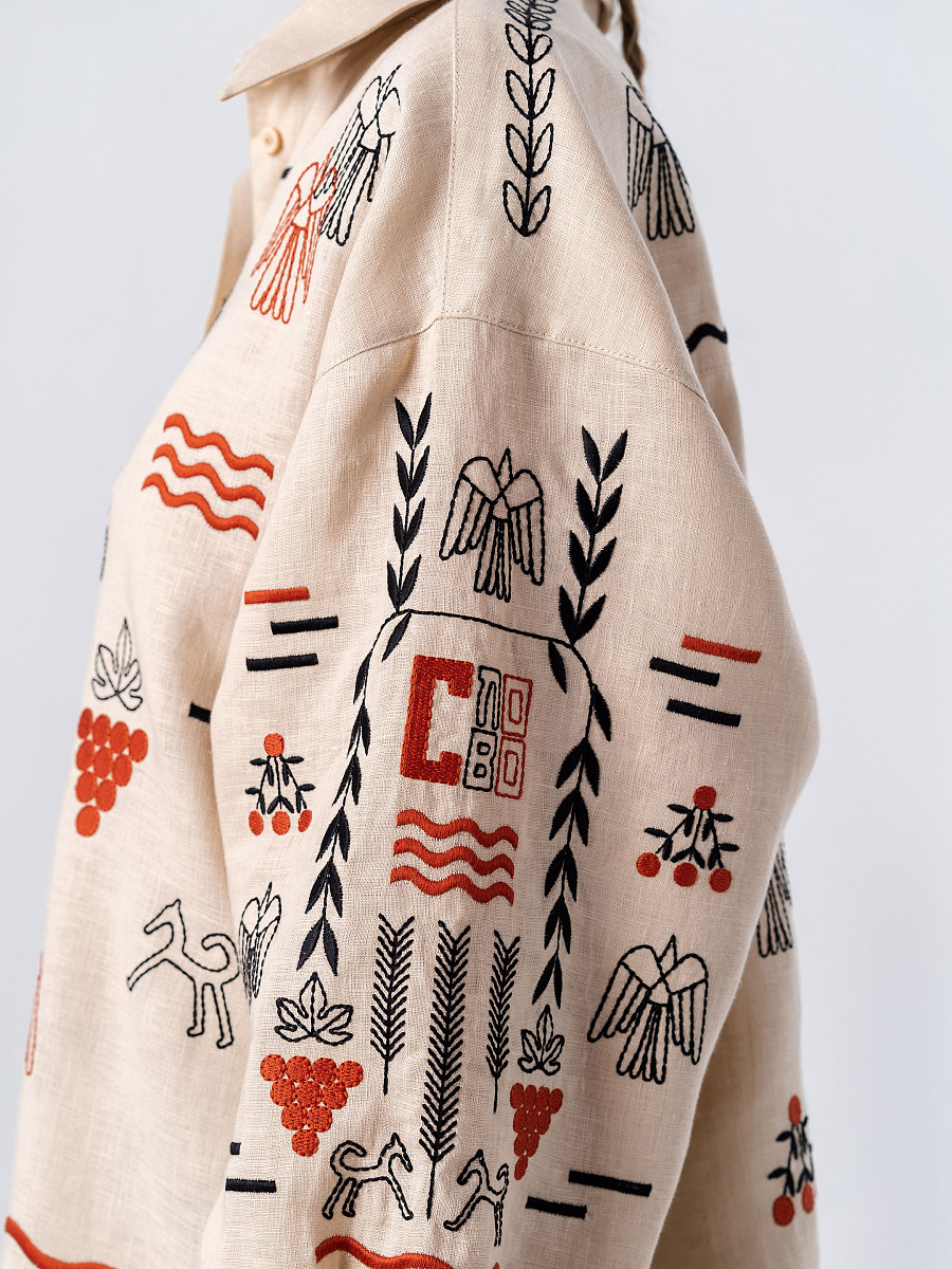 Лляна вишита сорочка бежевого кольору SLOVO  фото 6