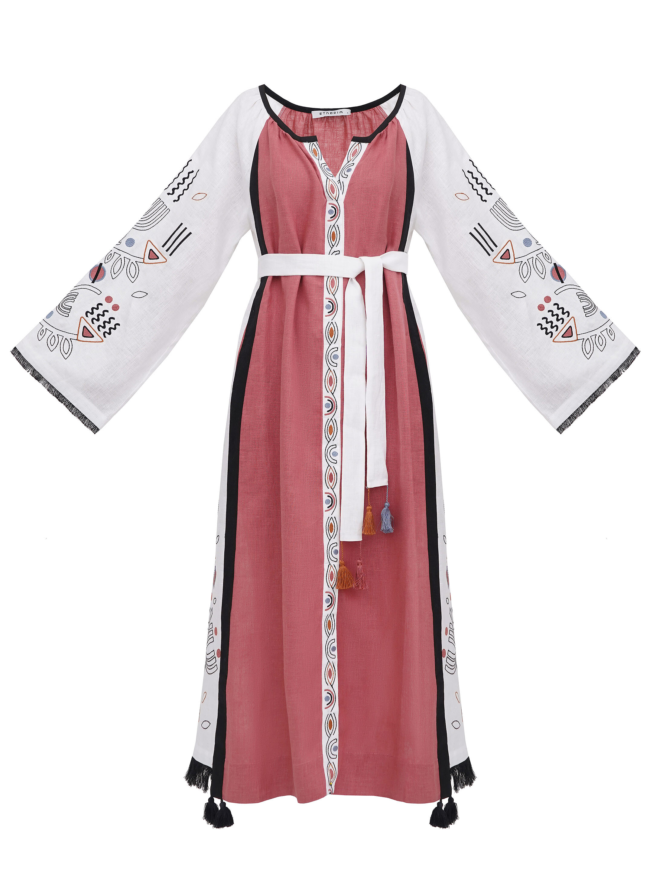 Довга лляна сукня з орнаментом Cometa Red примірка