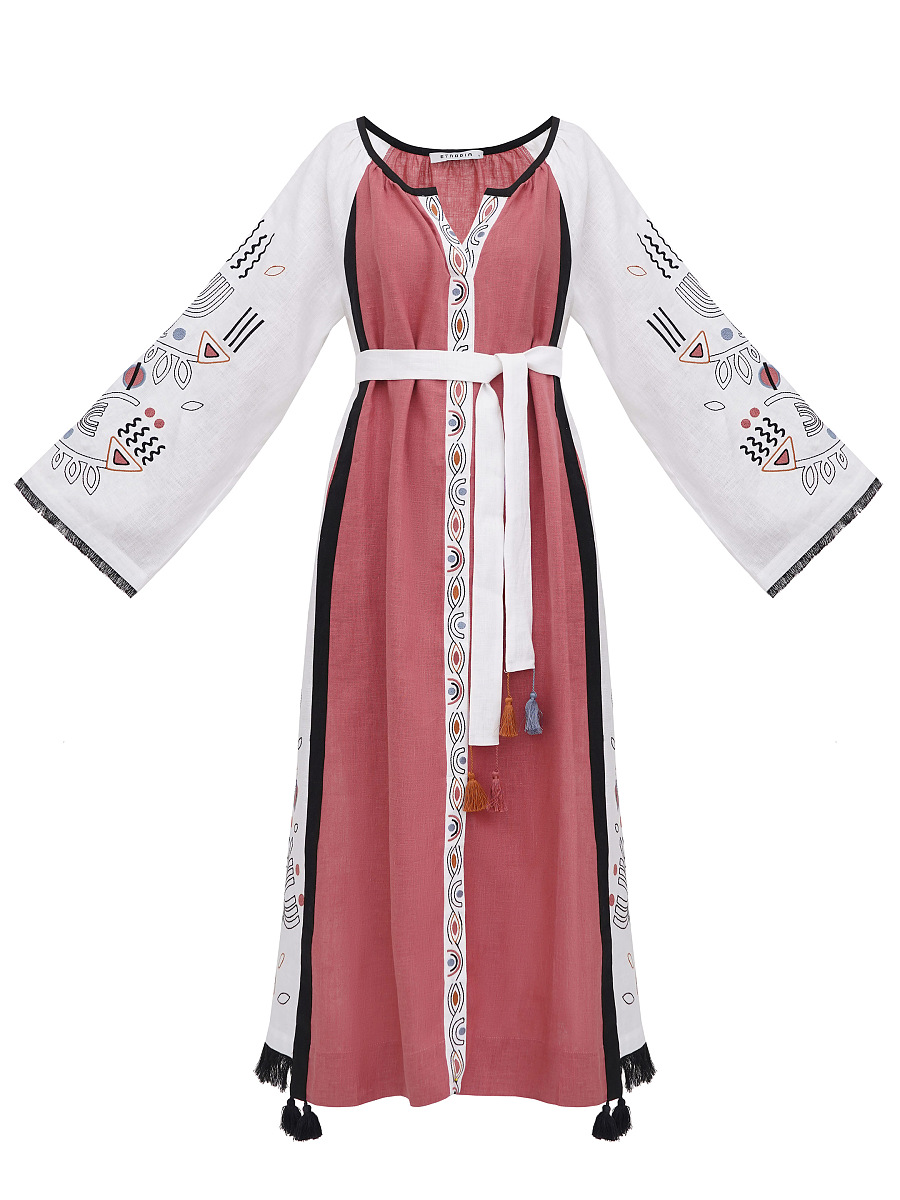 Довга лляна сукня з орнаментом Cometa Red [0]