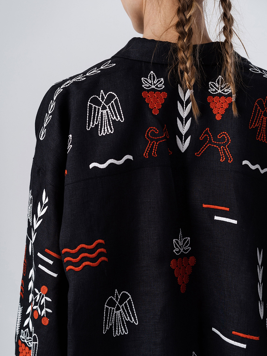 Лляна вишита сорочка чорного кольору SLOVO BLACK  фото 4