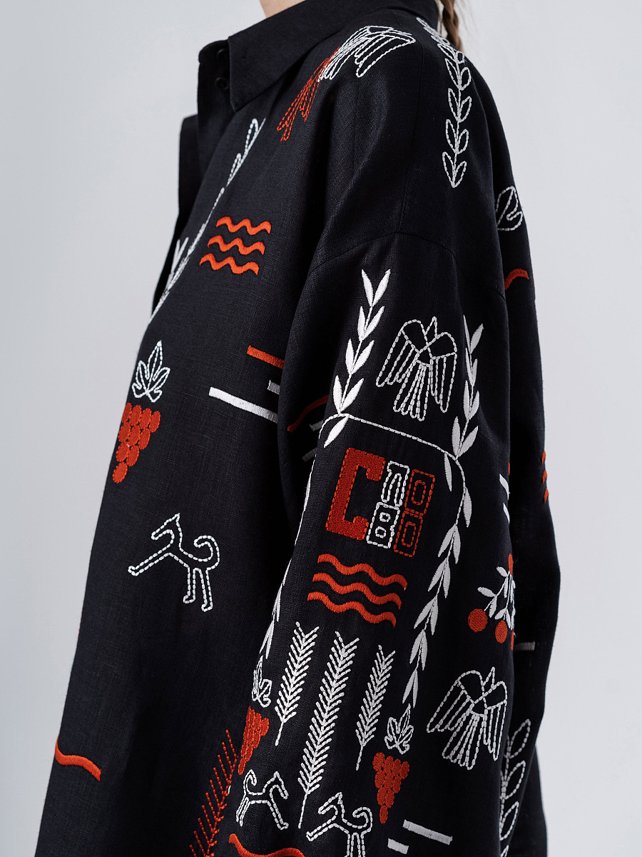 Лляна вишита сорочка чорного кольору SLOVO BLACK  фото 2