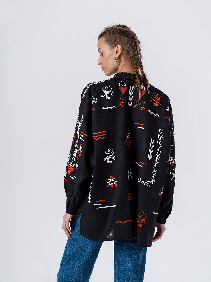 Лляна вишита сорочка чорного кольору SLOVO BLACK  фото 6