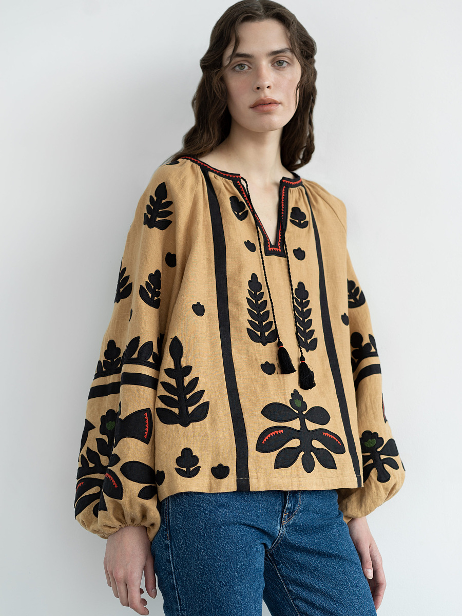 Лляна вишиванка Korchynskyi Beige  фото