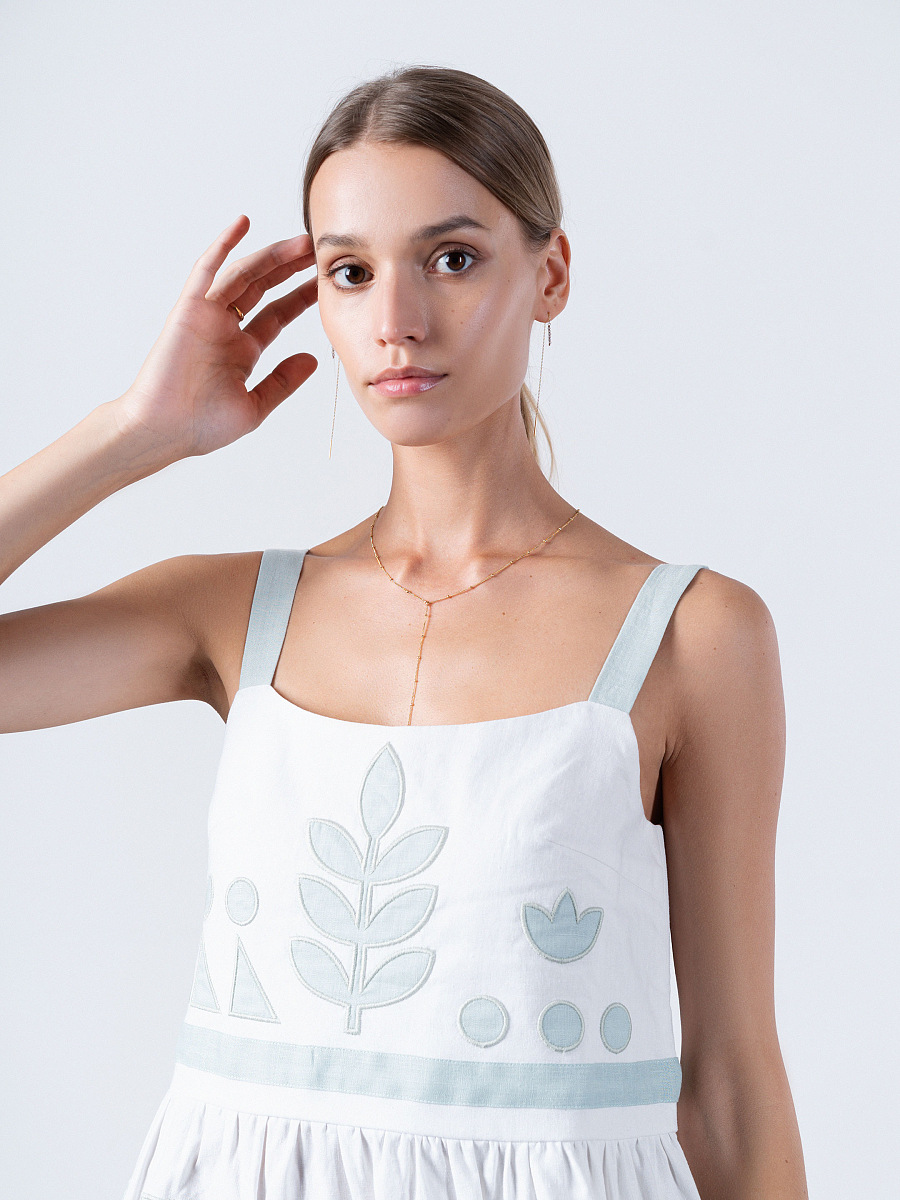Лляний сарафан білого кольору з аплікацією White Planta [0]