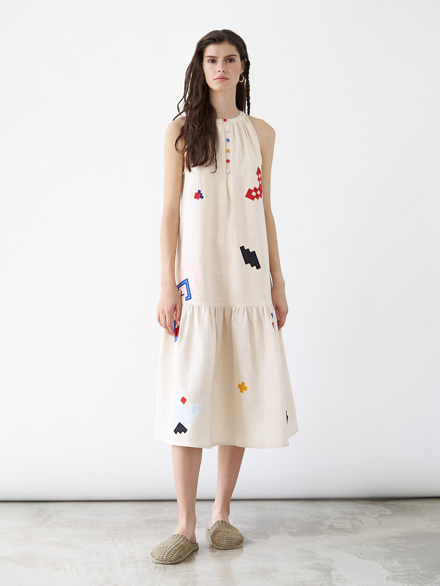 Лляний сарафан з аплікацією Eva Summer  фото