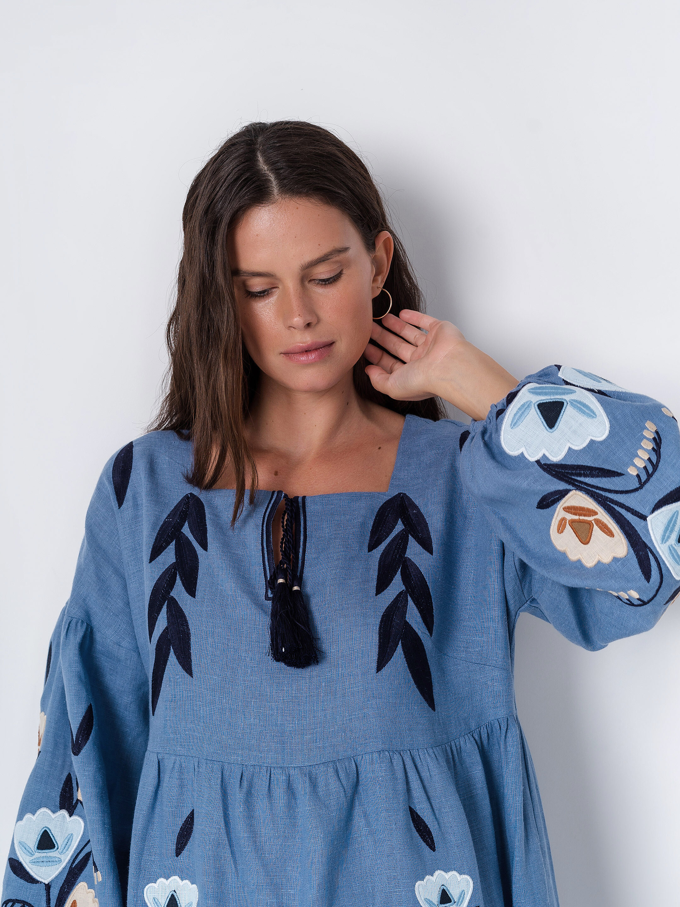 Лляна міді сукня широкого крою Kazka Blue недорого