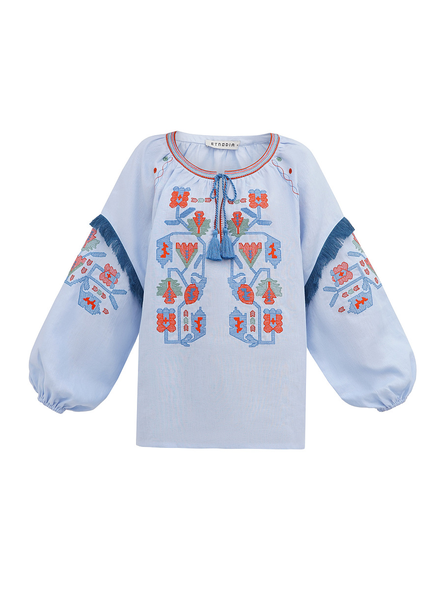 Жіноча вишиванка з бахромою Oksamyt Blue [0]