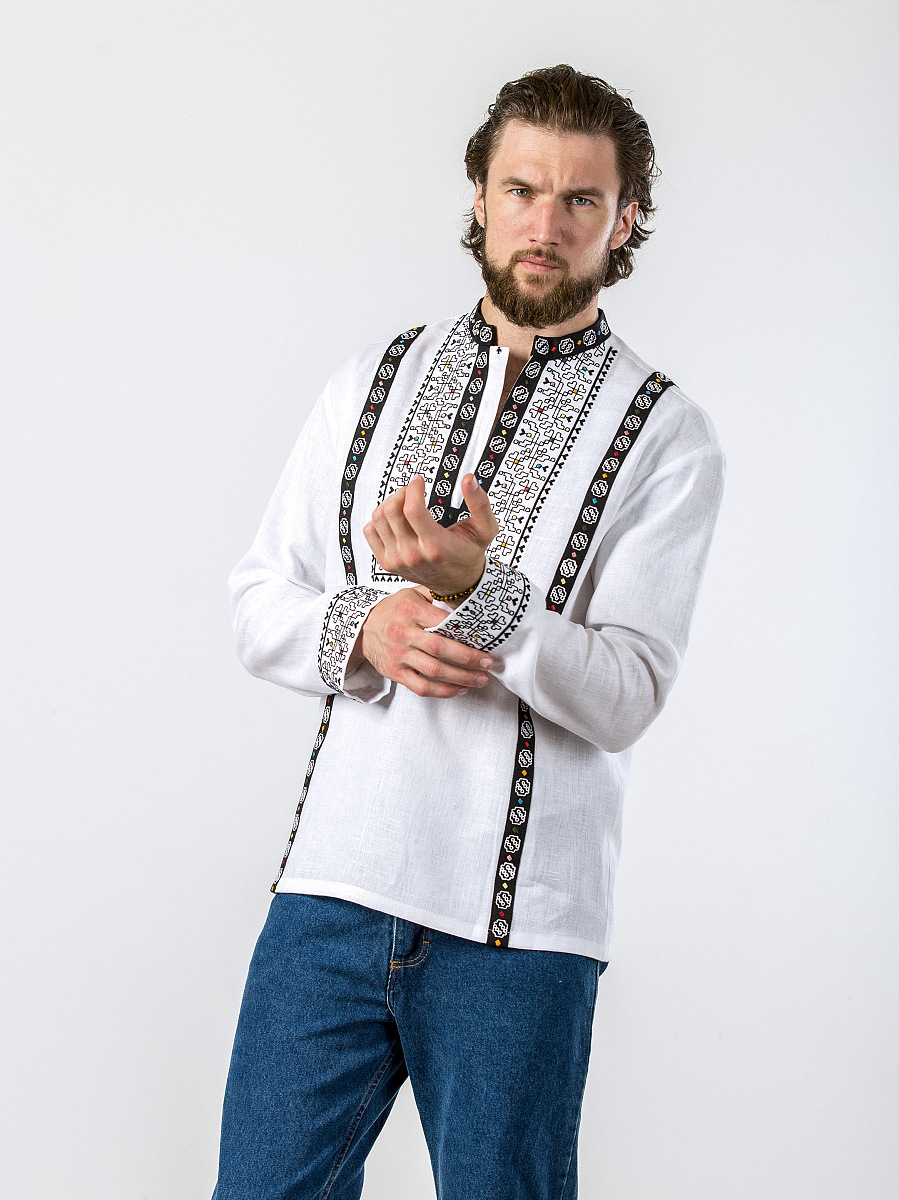 Біла лляна сорочка з вишивкою Hutsul White [0]