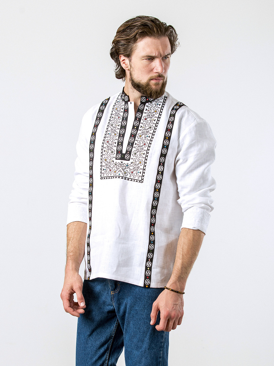 Біла лляна сорочка з вишивкою Hutsul White [0]