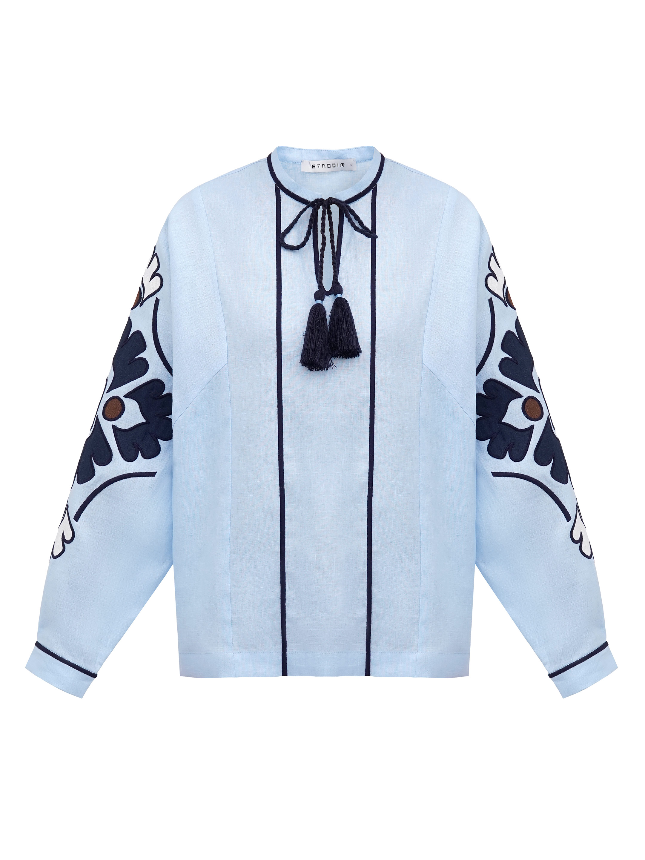 Блакитна блузка з рослинним орнаментом Aqua примірка