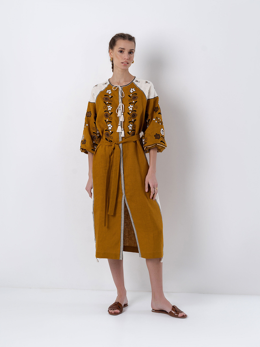 Лляна сукня з рослинним орнаментом April Yellow [0]