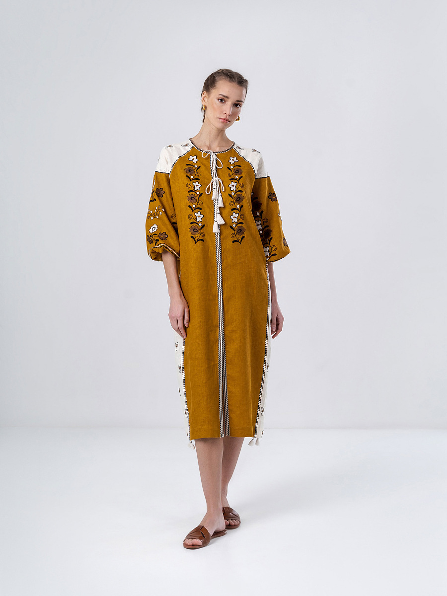 Лляна сукня з рослинним орнаментом April Yellow [0]