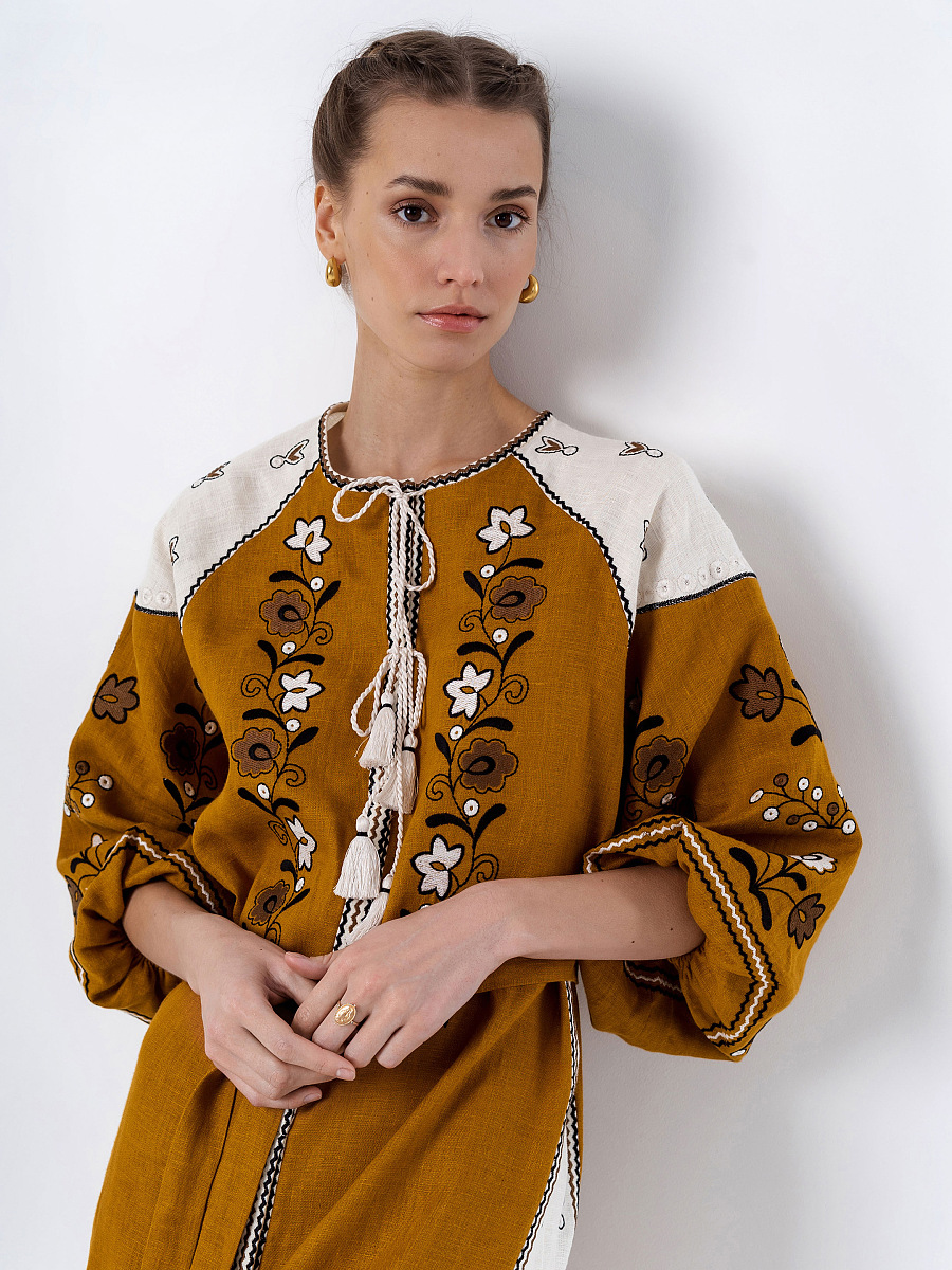 Лляна сукня з рослинним орнаментом April Yellow [0]