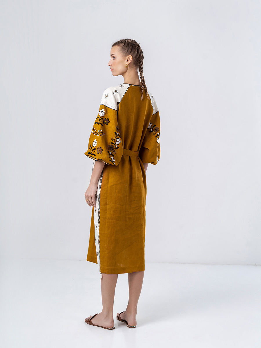 Лляна сукня з рослинним орнаментом April Yellow [0]