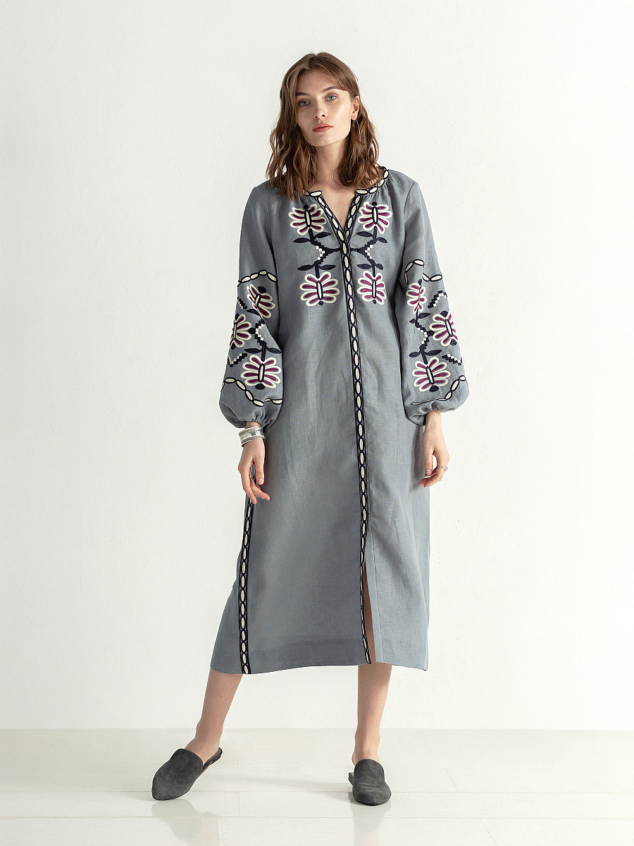 Лляна міді сукня з вишивкою Butterfly Dress [0]