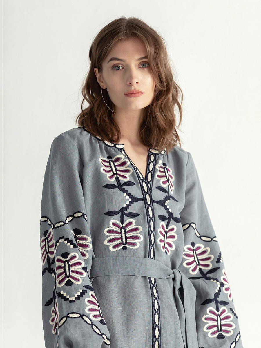 Лляна міді сукня з вишивкою Butterfly Dress [0]