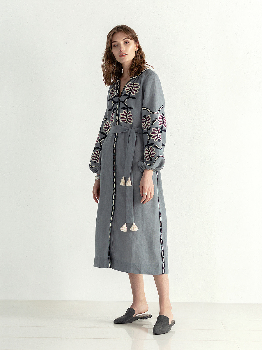 Лляна міді сукня з вишивкою Butterfly Dress [0]