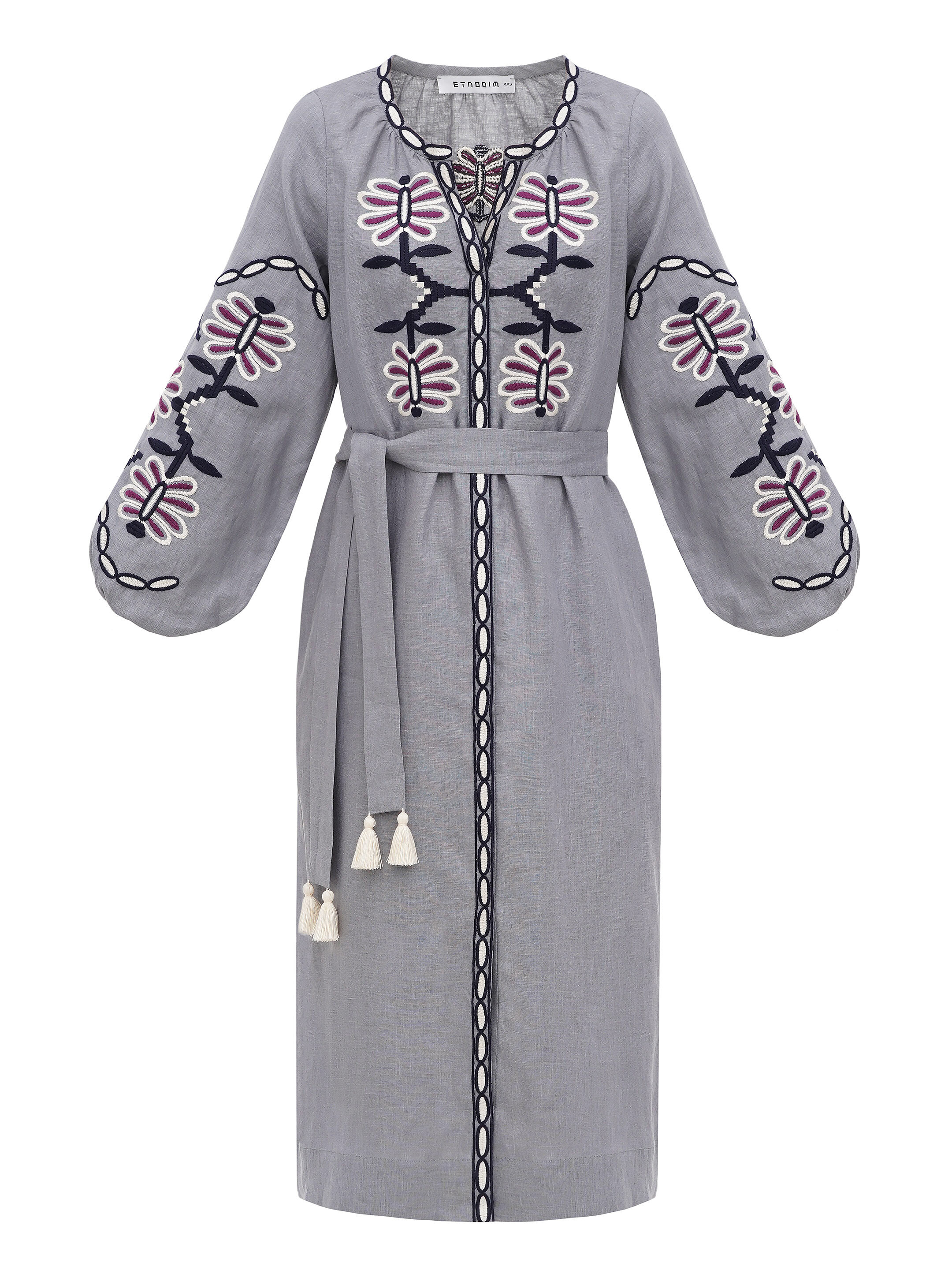 Лляна міді сукня з вишивкою «Butterfly Dress» розміри