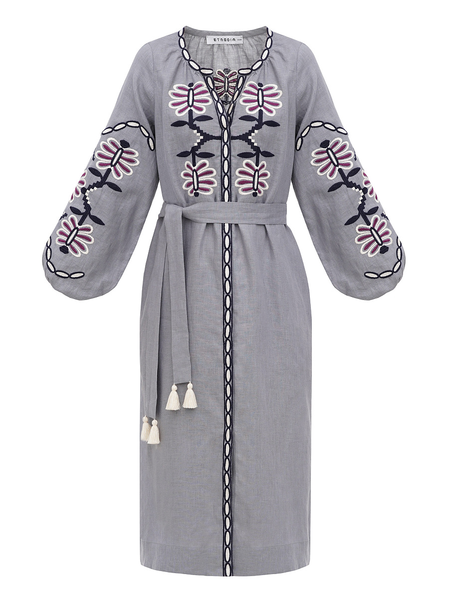 Лляна міді сукня з вишивкою Butterfly Dress [0]