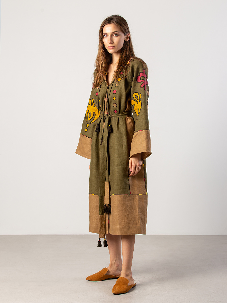 Міді плаття хакі кольору з аплікацією та вишивкою Meduza Dress [0]