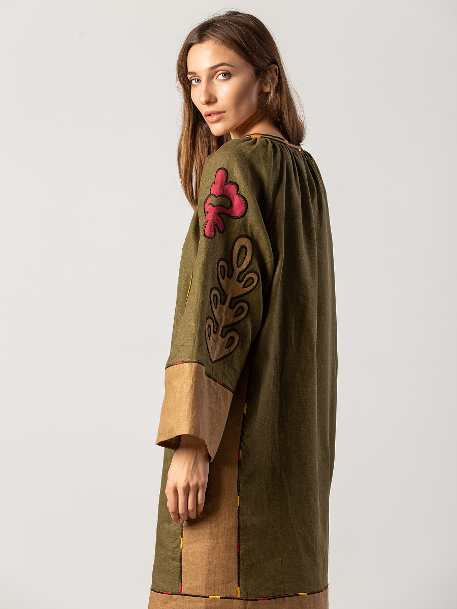 Міді плаття хакі кольору з аплікацією та вишивкою Meduza Dress [0]