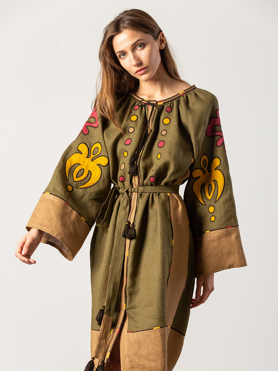 Міді плаття хакі кольору з аплікацією та вишивкою Meduza Dress [0]
