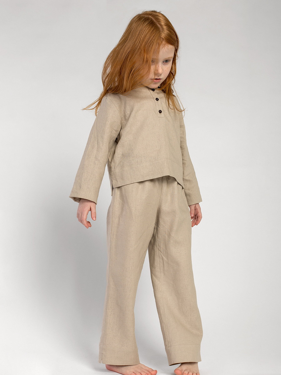Лляна піжама для дівчинки Dobby Beige [0]