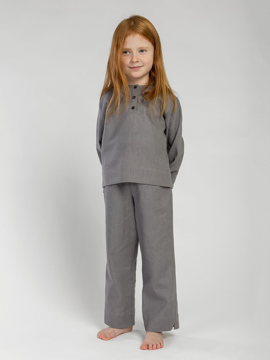 Лляна піжама для дівчинки Dobby Grey  фото