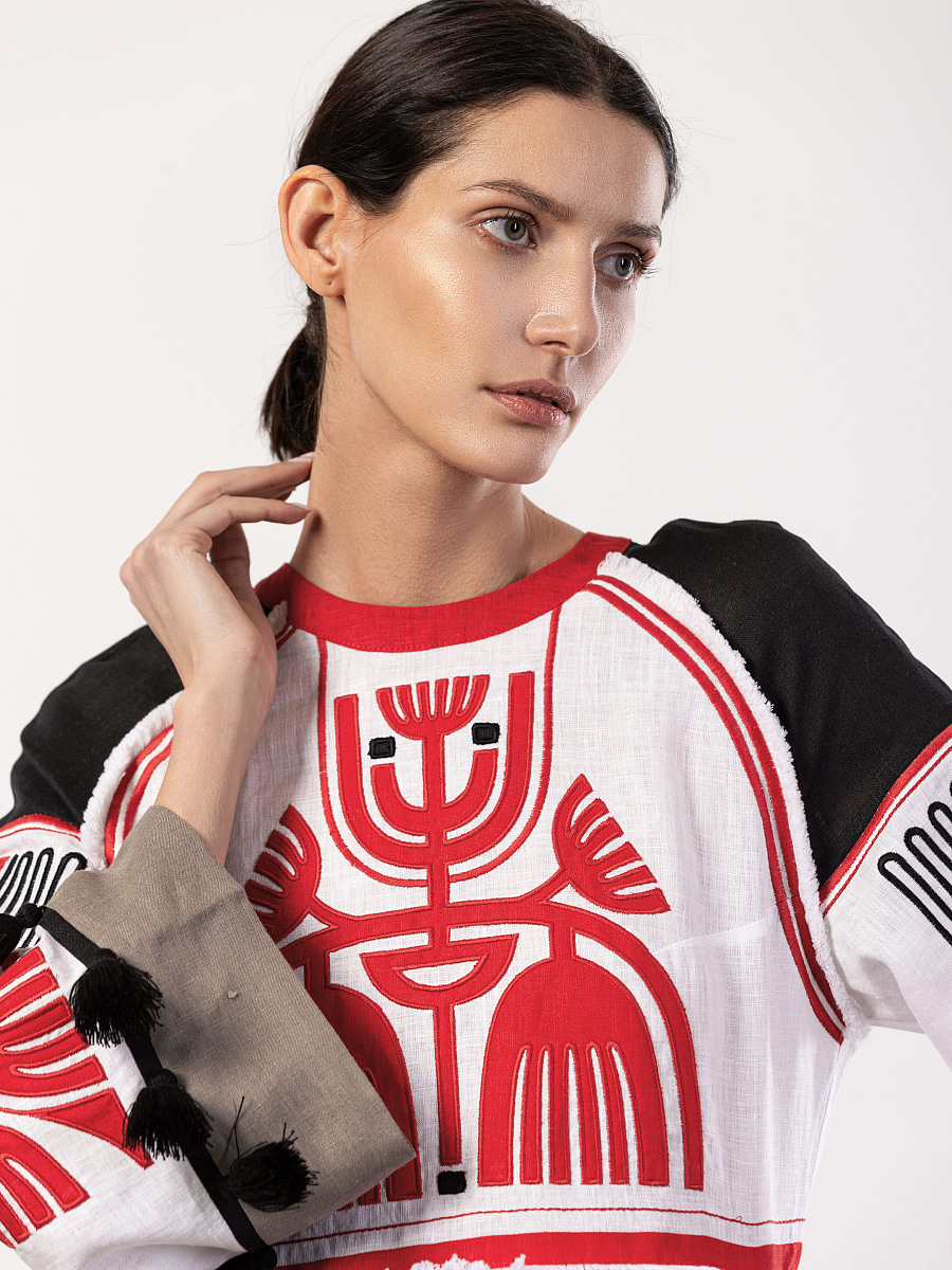 Лляна сукня з аплікацією на грудях Icon Red [0]