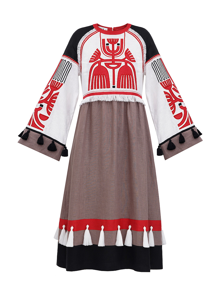 Лляна сукня з аплікацією на грудях Icon Red [0]