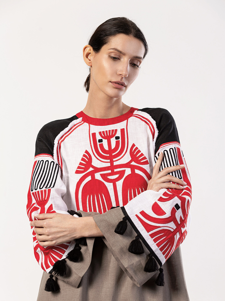 Лляна сукня з аплікацією на грудях Icon Red [0]