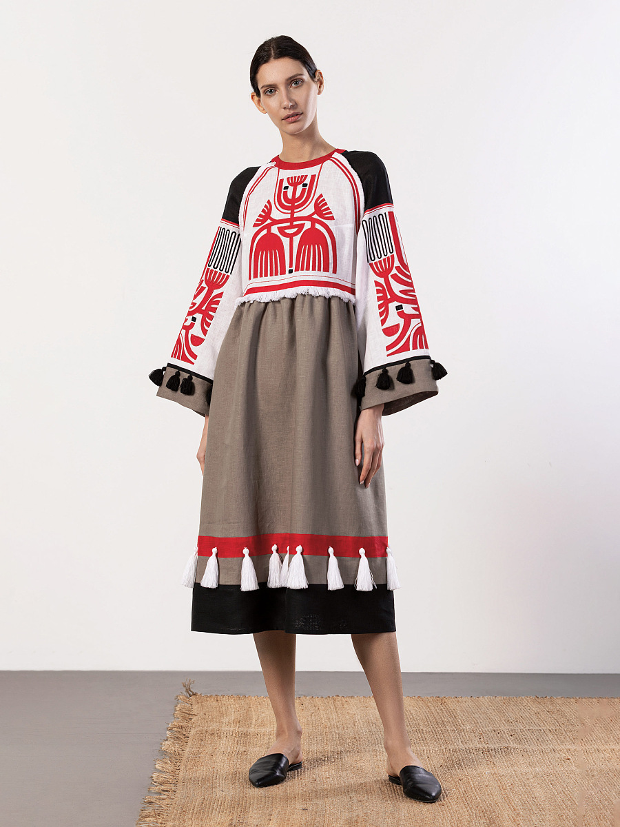 Лляна сукня з аплікацією на грудях Icon Red [0]
