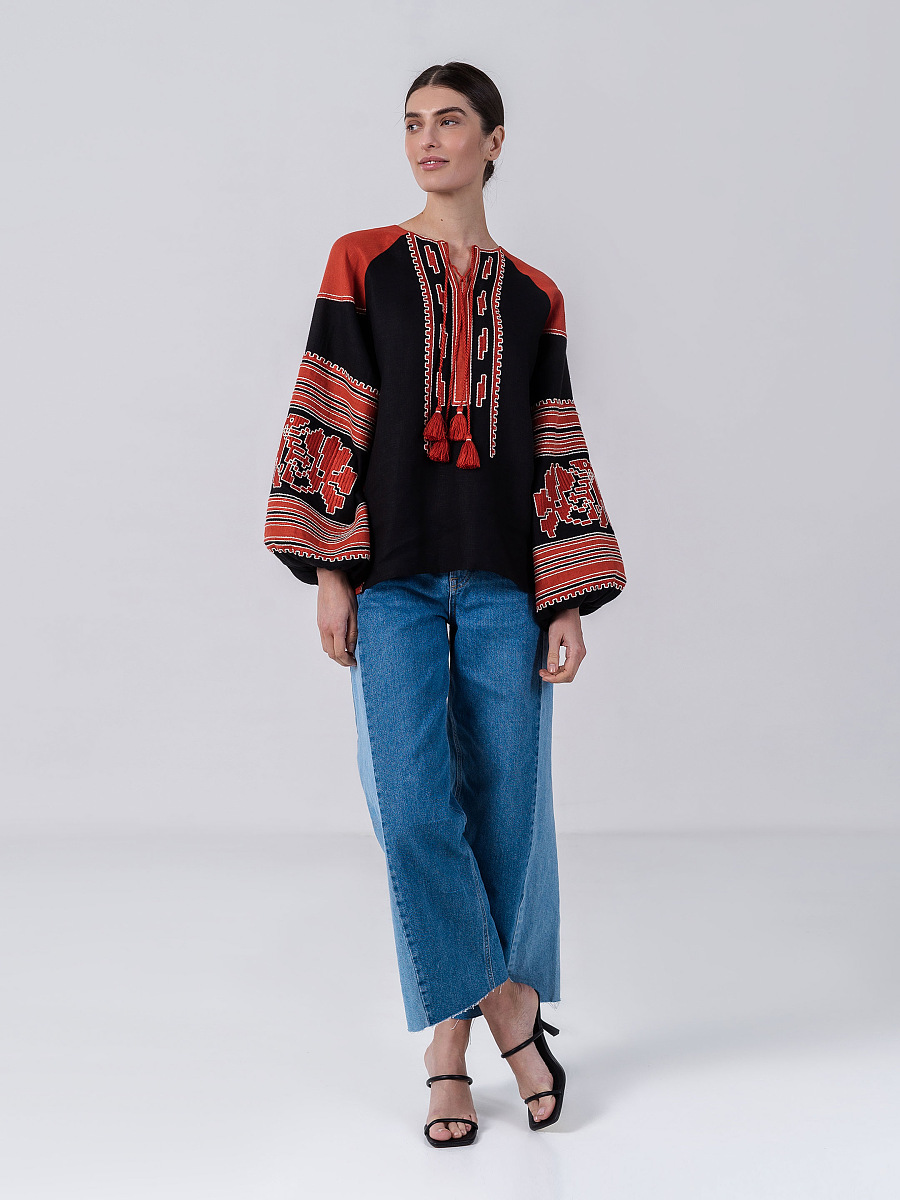 Лляна вишиванка вільного крою Vintage Red [0]