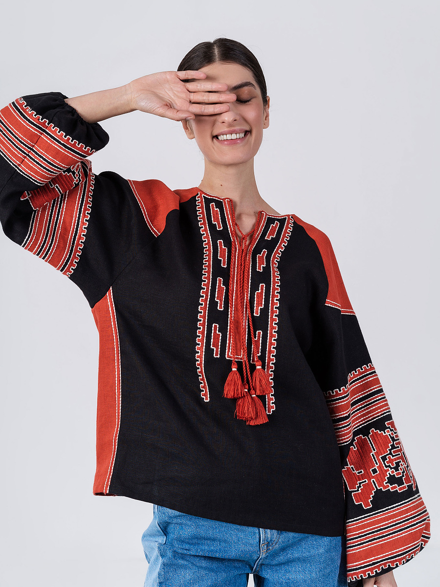 Лляна вишиванка вільного крою Vintage Red [0]
