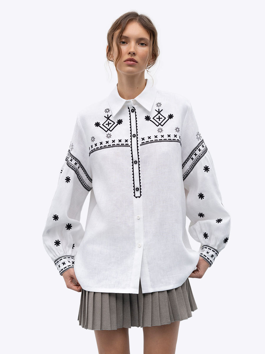 Біла лляна сорочка з вишивкою Tsvit  фото