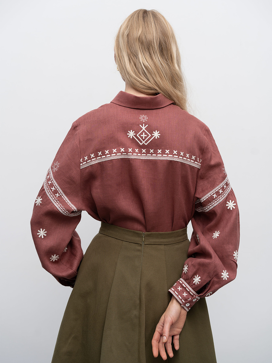 Теракотова лляна сорочка з вишивкою Tsvit Tera  фото 3