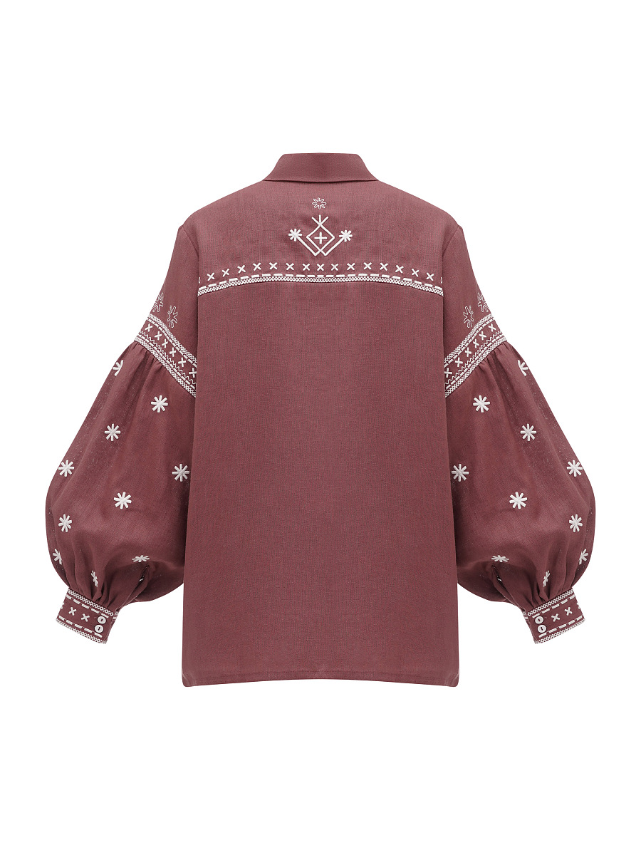 Теракотова лляна сорочка з вишивкою Tsvit Tera  фото 8