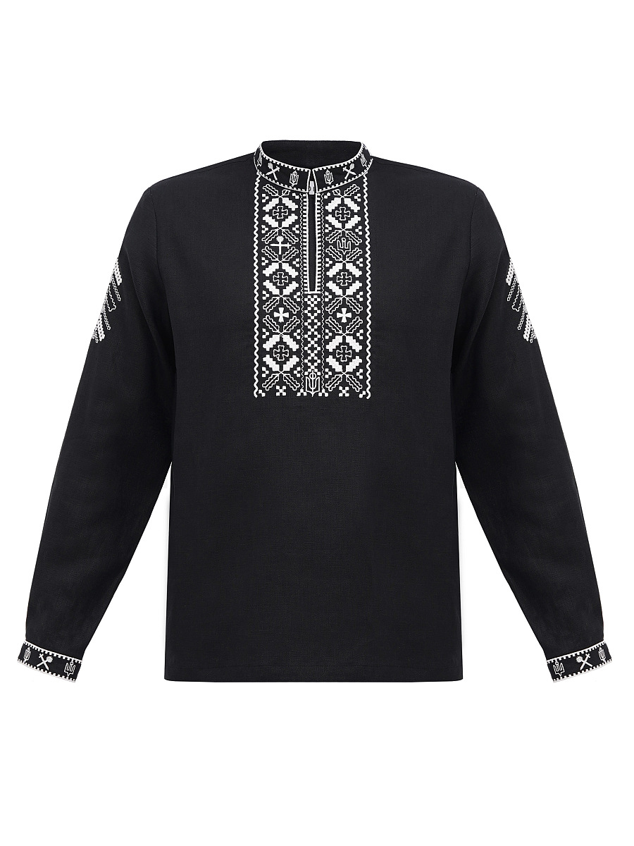 Чоловіча вишиванка з чорного льону Vidsich  фото 8