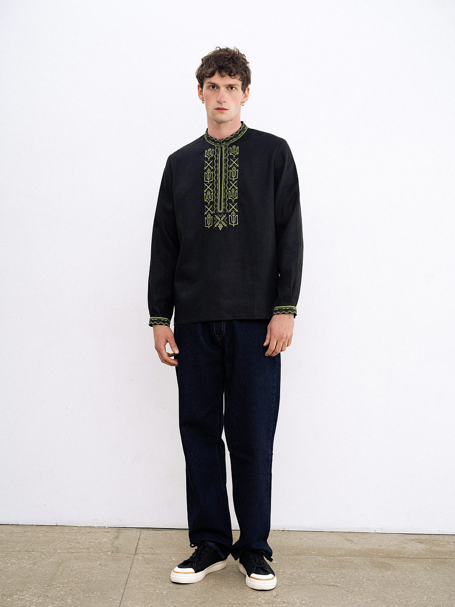 Чоловіча вишиванка з символами Київської Русі 988 Black  фото 2