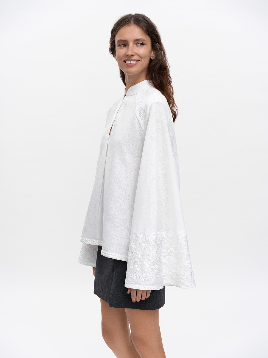 Лляна блуза з широкими рукавами та вишивкою в тон Teren Mono  фото 2