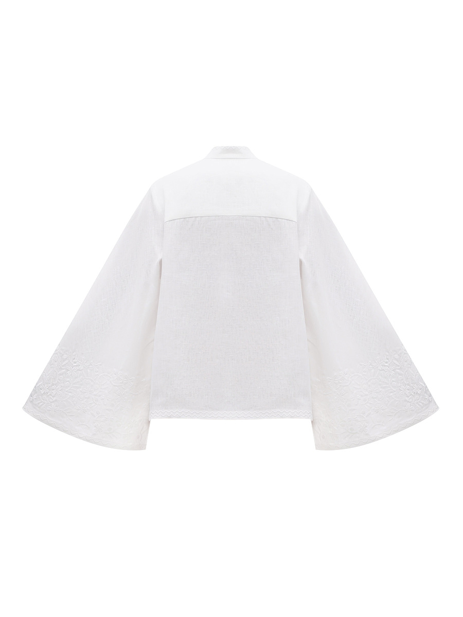 Лляна блуза з широкими рукавами та вишивкою в тон Teren Mono  фото 7