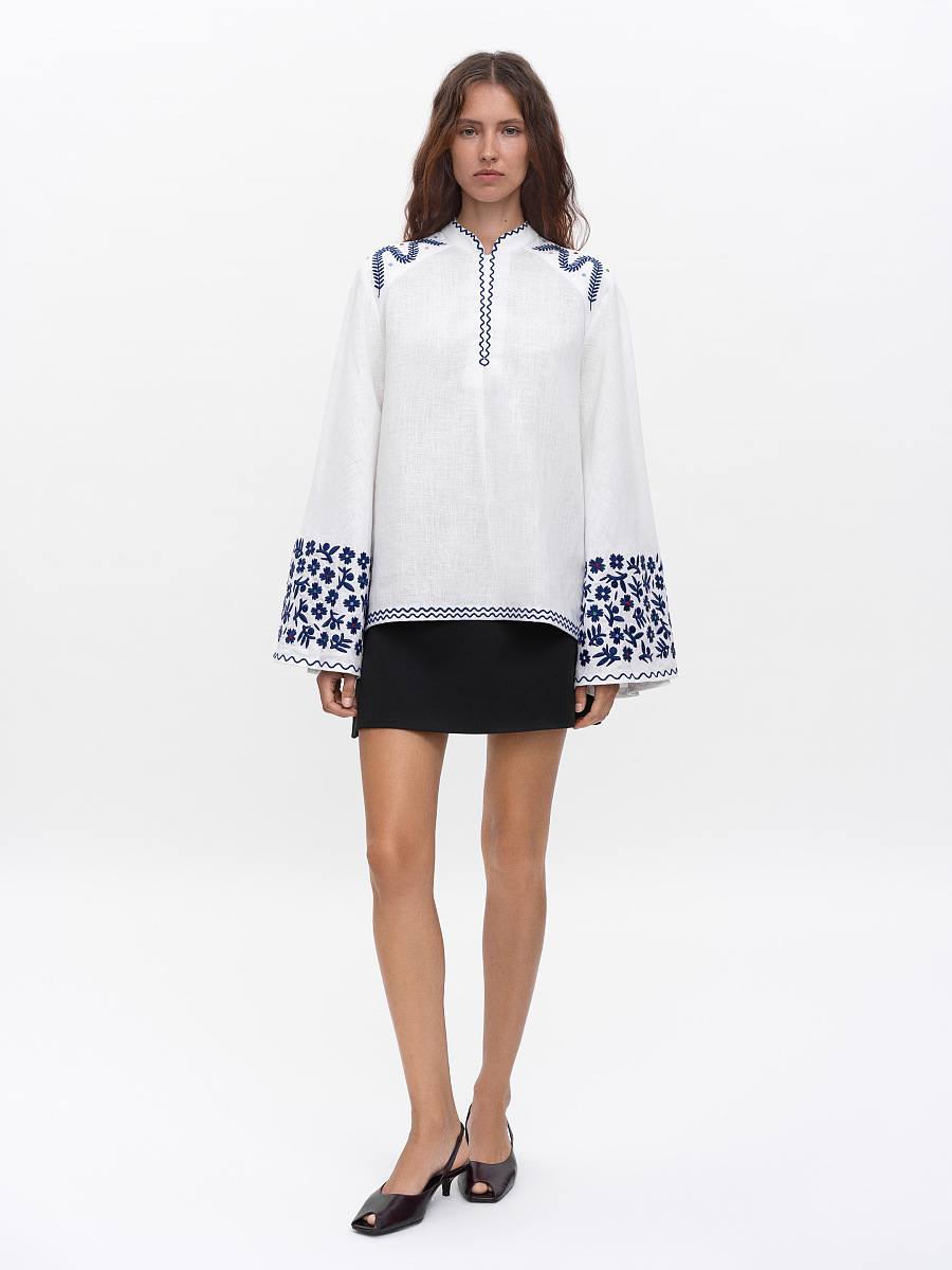 Лляна блуза з широкими рукавами та вишивкою Teren Syniy  фото 2